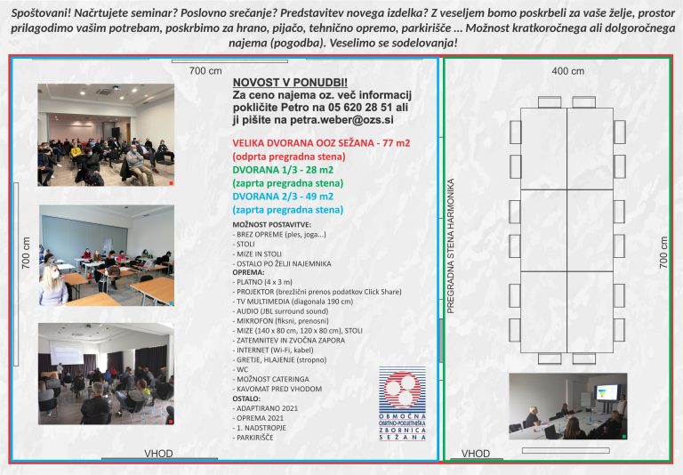 Možnost najema prenovljenih večnamenskih prostorov na OOZ Sežana
