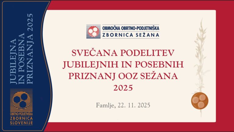 Svečana podelitev jubilejnih in posebnih priznanj OOZ Sežana – 22.11. ob 18.uri