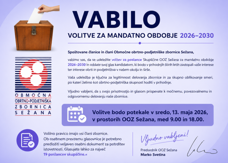Vabljeni danes na volitve poslancev Skupščine OOZ Sežana za mandatno obdobje 2026–2030