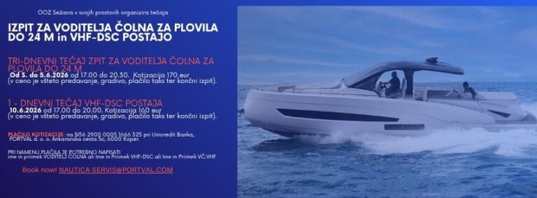 Izpit za voditelja čolna za plovila do 24 m in vhf-dsc postajo